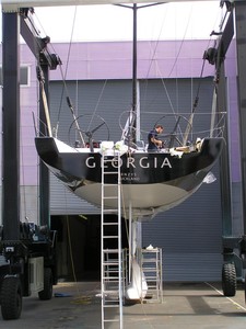 Stern section view. - New Georgia being Rigged ready for Launch at the Viaduct Basin in Auckland. Photos taken Weds  7th October. photo copyright Nigel Price taken at  and featuring the  class