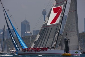 Wild Oats XI leads in Sydney Harbour - 2008 Rolex Sydney Hobart Race photo copyright  Rolex / Carlo Borlenghi http://www.carloborlenghi.net taken at  and featuring the  class