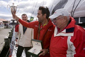 Mark Richards (left) Wild Oats X1 skipper and Bob Oatley (right) owner with the Line Honours trophy. Rolex Sydney Hobart 2008 photo copyright  Andrea Francolini Photography http://www.afrancolini.com/ taken at  and featuring the  class