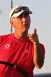 Loick Peyron makes a point aboard Alinghi 5 while in training off Ras al-Khaimah (UAE) photo copyright Alinghi Team www.alinghi.com taken at  and featuring the  class