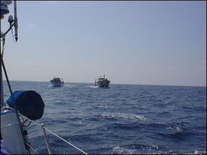 The sight of boats approaching at speed in the open ocean can make any cruising saiilor nervous photo copyright SW taken at  and featuring the  class
