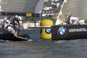 BMW Oracle Racing Team, including Larry Ellison and Russell Coutts, racing against Ceeref, James Spithill (BMW Oracle), winner today of the match racing series in RC 44 Austria Cup on Gmunden (Lake Traunsee, Austria) photo copyright BMW Oracle Racing Photo Gilles Martin-Raget http://www.bmworacleracing.com taken at  and featuring the  class