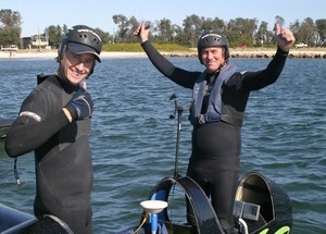 Martin Thompson and Sean Langman give the thumbs up after a successful day on the water - Wot Rocket photo copyright Crosbie Lorimer http://www.crosbielorimer.com taken at  and featuring the  class