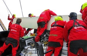 Green Dragon sustain dammage to their leeward, port daggerboard, after hitting a lobster pot, on leg 7 of the Volvo Ocean Race from Boston to Galway photo copyright Guo Chuan/Green Dragon Racing/Volvo Ocean Race http://www.volvooceanrace.org taken at  and featuring the  class