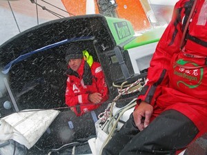 Rough weather and cold temperatures, onboard Green Dragon, on leg 7 from Boston to Galway

 photo copyright Guo Chuan/Green Dragon Racing/Volvo Ocean Race http://www.volvooceanrace.org taken at  and featuring the  class