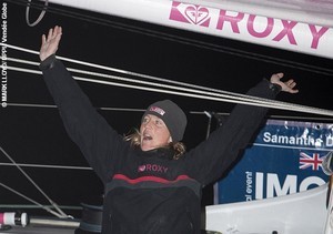Sam Davies is given a huge, warm welcome on arrival in Les Sables d’Olonne at finish of Vendee Globe race photo copyright Mark Lloyd/ DDPI/Vendee Globe http://www.vendeeglobe.org/en/ taken at  and featuring the  class