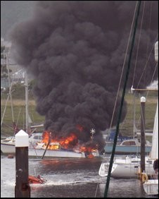 fire on catamaran photo copyright SW taken at  and featuring the  class