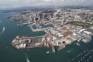 The Tank Farm and Viaduct Harbour area, at present, looking east, with Auckland City behind photo copyright Sea+City www.seacity.co.nz taken at  and featuring the  class