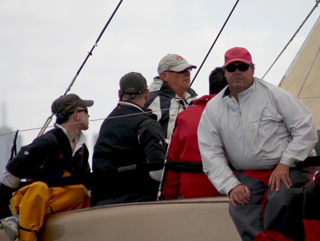 Peter Blake driving Goldfinger. His son, Simon, is aboard Gusto, over on the West coast. In 2003, they completed the 5500nm Melbourne to Osak race together. ©  John Curnow
