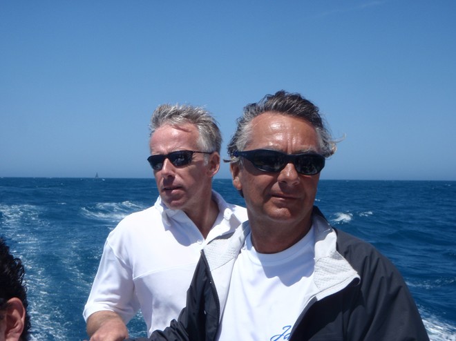 Christian Ripard (helmsman) and Mike Broughton (navigator) aboard Jazz, during the Cabbage Tree Island Race   © Jazz Crew