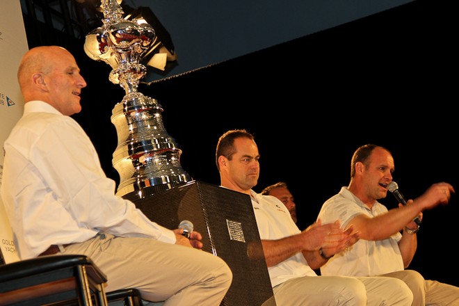 Toronto (CAN) - The America’s Cup visits the Royal Canadian Yacht Club. From left: Ian Burns (BMWOR), Brian MacInnes and Magnus Clarke © BMW Oracle Racing http://bmworacleracing.com