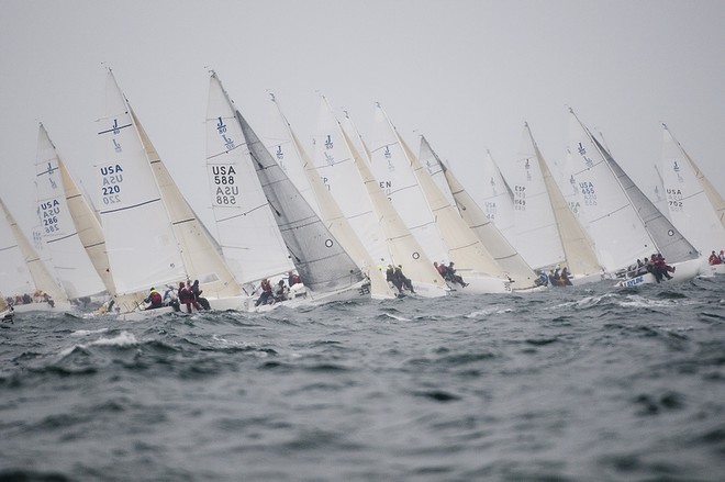  The 2010 J/80 World Championship, hosted by Sail Newport and Ida Lewis Yacht Club, Newport, RI.<br />
 Race day 2 outside saw rain and sun with 20-25knts.<br />
 © Paul Todd/Outside Images http://www.outsideimages.com