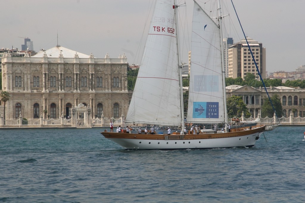 The Turkish training ship in front of Dolmabahce Palace as she departs for the next leg to Greece - Aegean Rally photo copyright Maggie Joyce - Mariner Boating Holidays http://www.marinerboating.com.au taken at  and featuring the  class