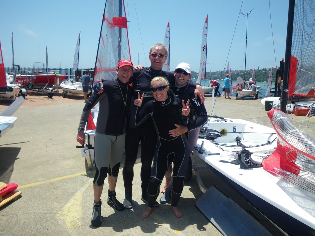Al Murray of Gold Sponsor Ronstan and crew Darren Edger with Rob and Nic Douglass getting ready to race - The 38th Australian Tasar Championships © Canberra Media