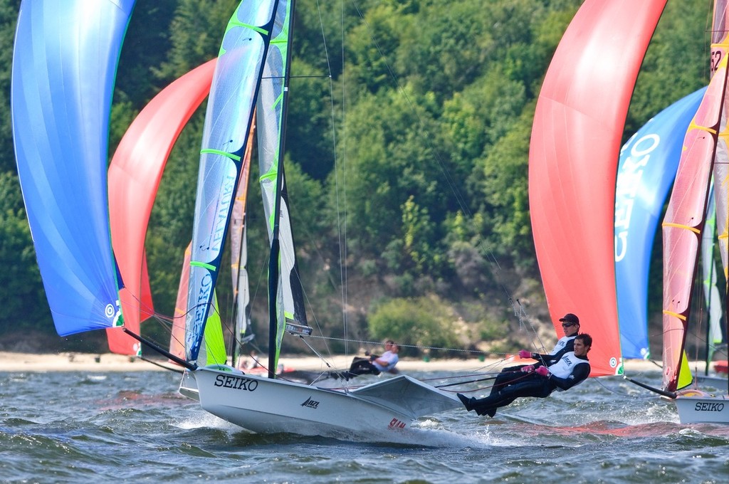 Peter Burling and Blair Tuke racing in Poland at the 2010 49er Europeans © SW