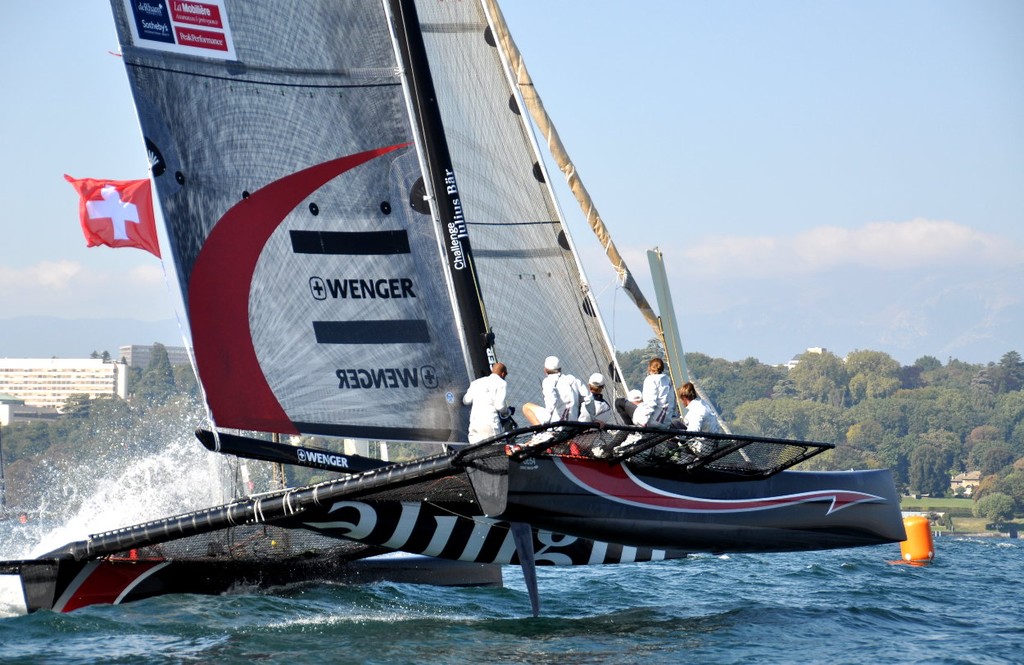 The Decision 35 Alinghi flying a hull in some 8 to 10 knots of wind - Challenge Julius Baer photo copyright Jean Philippe Jobé taken at  and featuring the  class