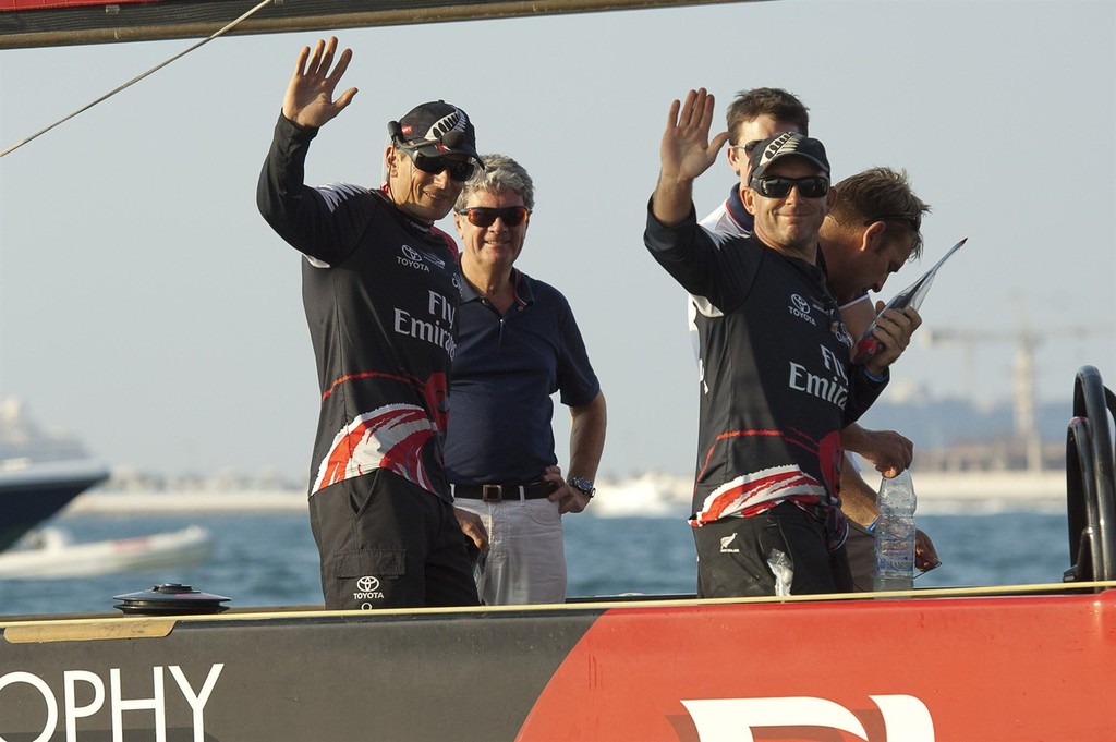 Emirates Team New Zealand skipper Dean Barker and Tactician Ray davies after the 2-0 victory over BMW Oracle Racing in the finals of the Louis Vuiton Trophy Dubai.  © Chris Cameron/ETNZ http://www.chriscameron.co.nz