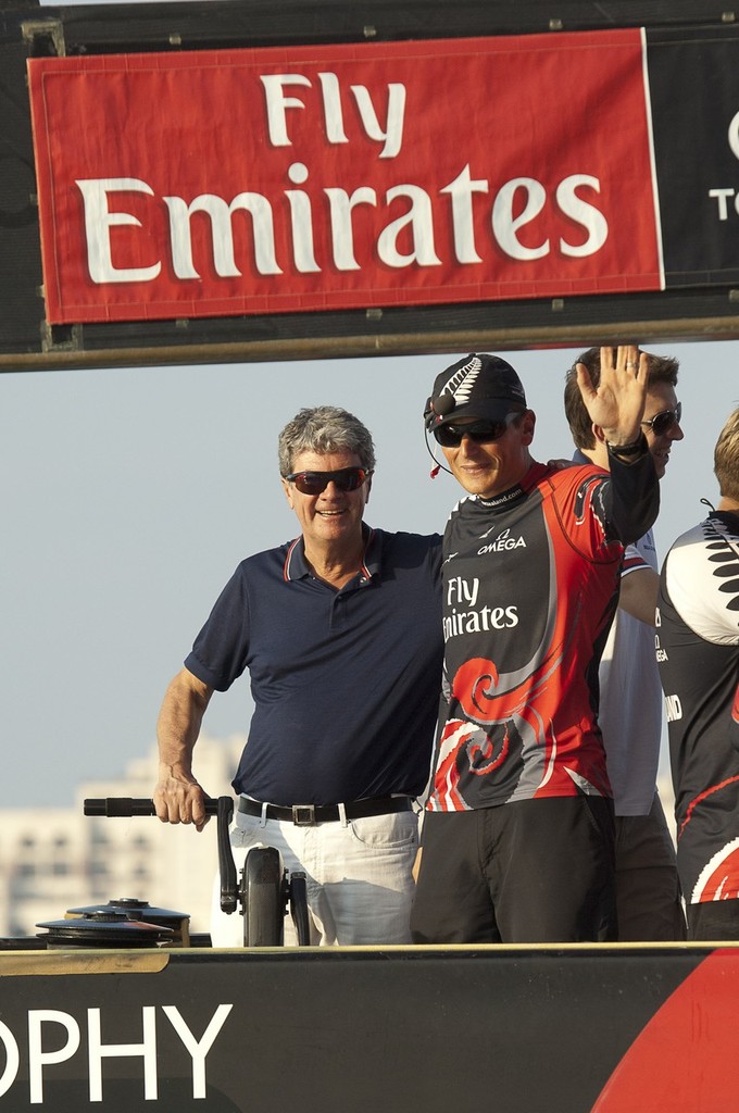 Emirates Team New Zealand skipper Dean Barker and Louis Vuitton CEO Yves carcelle after the 2-0 victory over BMW Oracle Racing in the finals of the Louis Vuiton Trophy Dubai. 27/11/2010 photo copyright Chris Cameron/ETNZ http://www.chriscameron.co.nz taken at  and featuring the  class