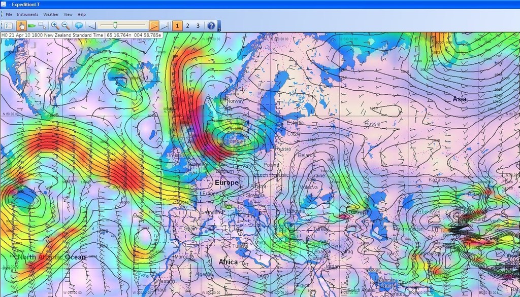 Wind image at 0700hrs GMT on 21 April showing the strong northerly winds still blowing and intensifying to the northwest over Northern Europe © PredictWind http://www.predictwind.com