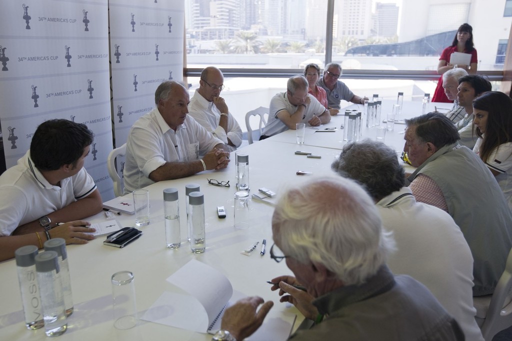 34th America’s Cup - Media Round Table with Ian Murray and Richard Worth. Stuart Alexander nearest camera, Bob Fisher in pink checked shirt, Matt Sheahan (end of table) and Bruno Trouble opposite. © BMW Oracle Racing Photo Gilles Martin-Raget http://www.bmworacleracing.com