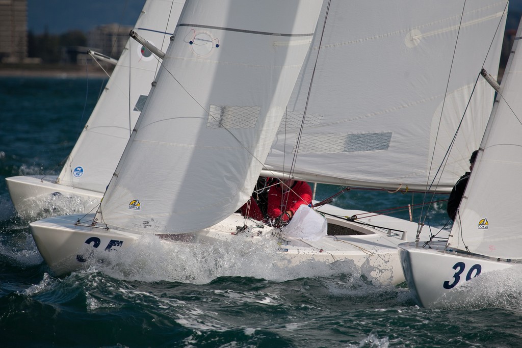 Action at the top mark, race 5, Etchells Australasian Winter Championship 2011 photo copyright Kylie Wilson Positive Image - copyright http://www.positiveimage.com.au/etchells taken at  and featuring the  class
