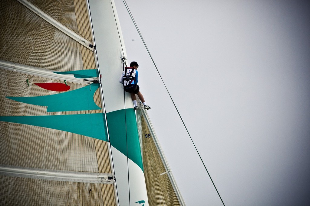  Checking the wingmast aboard G3 formerly the ORMA60 Geant at the start of the 2010 Auckland Tauranga Race photo copyright Dan Slater taken at  and featuring the  class