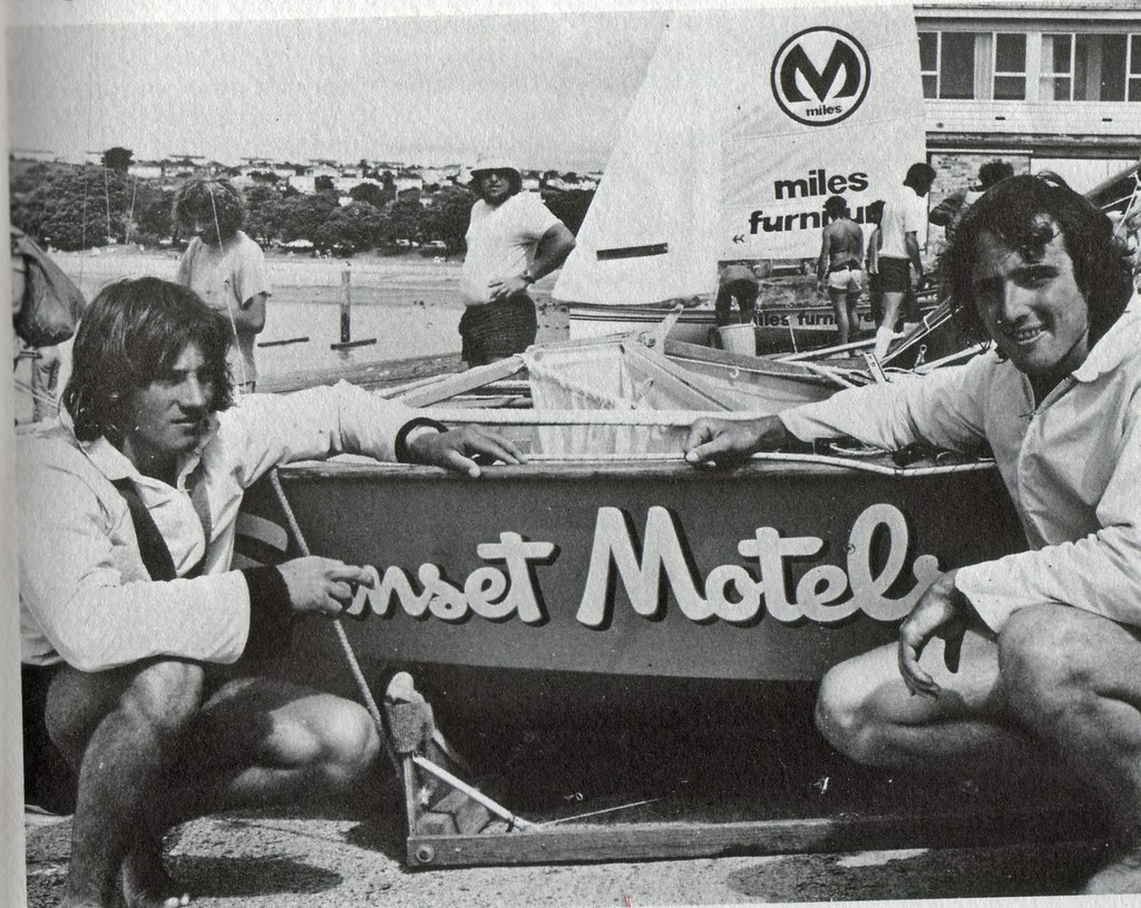 Iain Murray (left) 17 years old, after winning the 12ft skiff Interdominion title in Sunset Motels with crew Shane Corbett in a self-designed an built boat. © SW