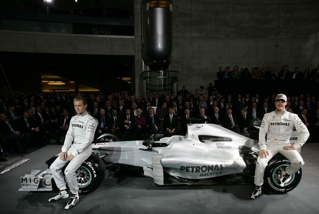 Schumacher and  Rosberg with new car photo copyright Henri Lloyd . www.henrilloyd.com taken at  and featuring the  class