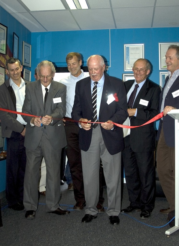 Ron & Stan cutting the ribbon on opening night. photo copyright Ronstan htttp://www.ronstan.com.au taken at  and featuring the  class