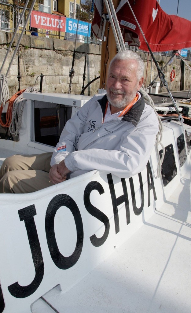 Sir Robin Knox-Johnston on board Joshua, the boat of fellow Golden Globe participant Bernard Moitessier. photo copyright Velux 5 Oceans  taken at  and featuring the  class