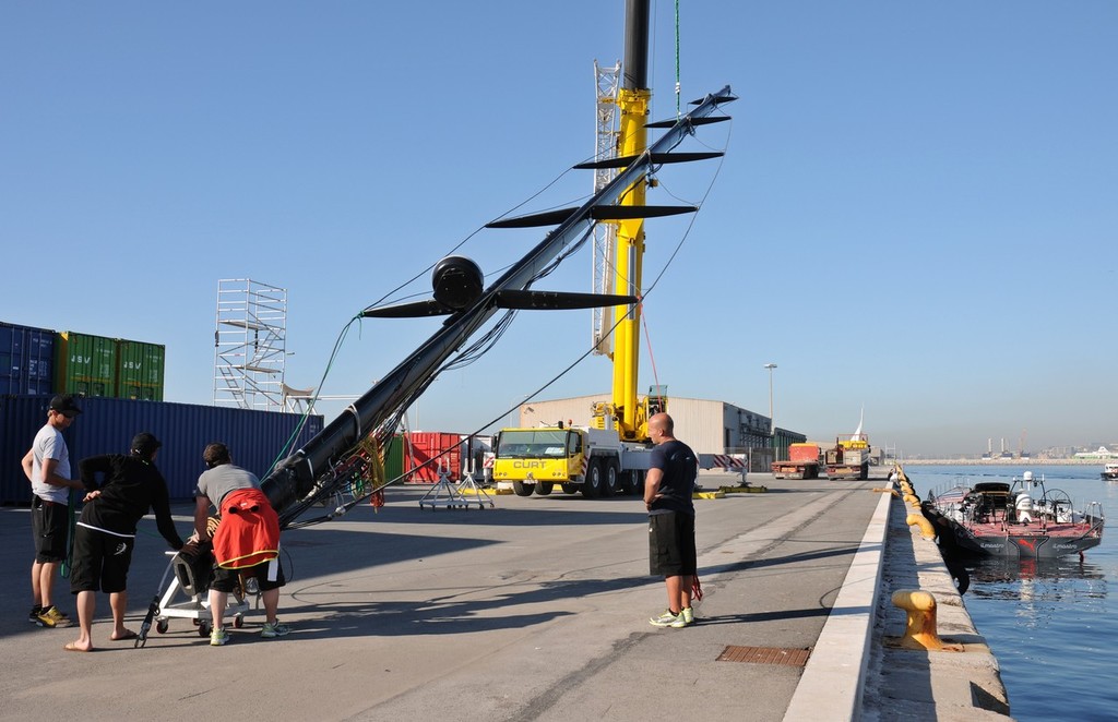 il mostro is craned back into the water in Alicante, Spain.

For all photographic enquiries, please contact Tim Stonton on +34 606 905 497 or email tim.stonton@volvooceanrace.com. For further images, please go to http://images.volvooceanrace.com

For all media enquiries please contact Lizzie Ward in the UK on +44 7801 185 320 or email lizzie.ward@volvooceanrace.com. Sophie Luther in Spain on +34 606 894 940 or email sophie.luther@volvooceanrace.com
 photo copyright Volvo Ocean Race http://www.volvooceanrace.com taken at  and featuring the  class