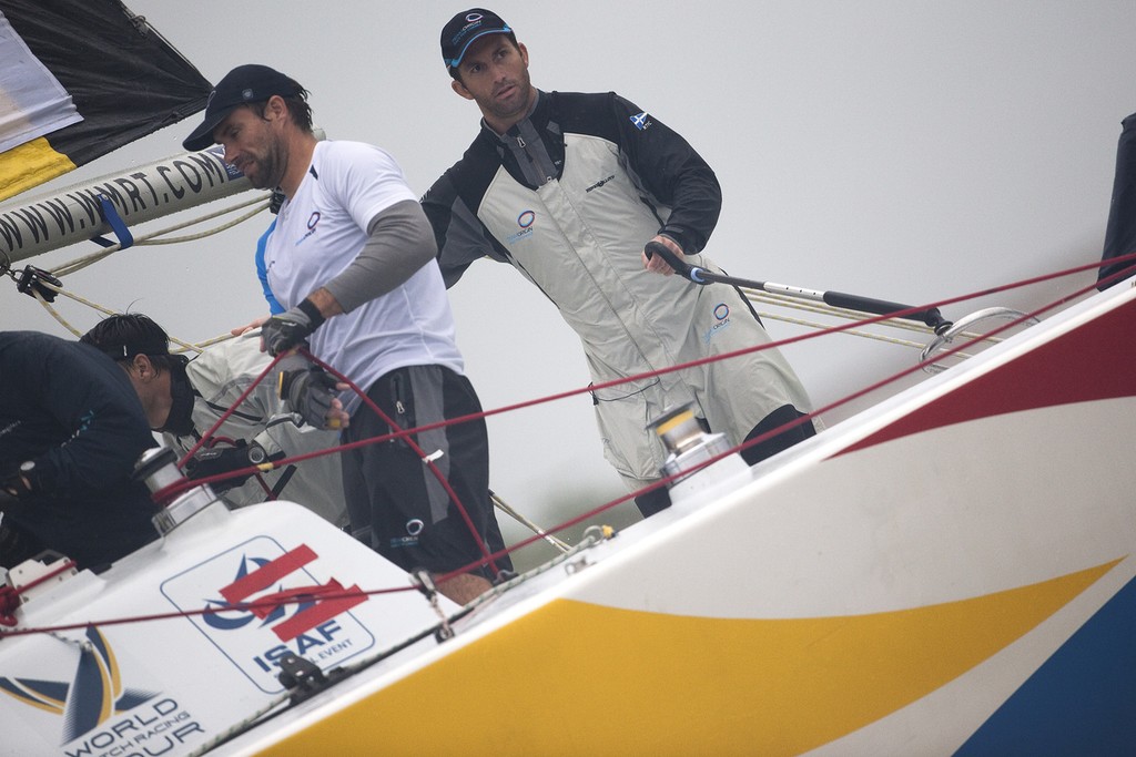 Iain Percy (l) and Ben Ainslie during the quarter finals of the Monsoon Cup 2010.  © Subzero Images /AWMRT http://wmrt.com