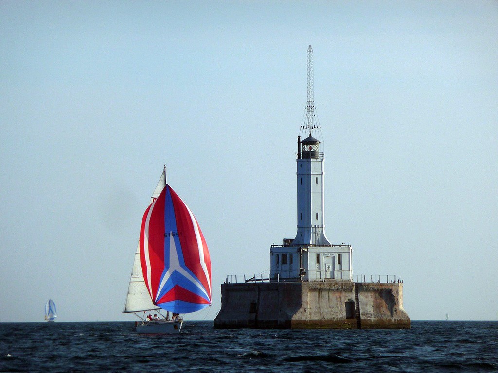 Passing Grays Reef Light, so close and yet so far. CYC Race to Mackinac 2010 photo copyright Event Media taken at  and featuring the  class