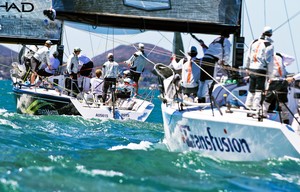 Estate Master leads Transfusion down wind. Picture by SALTWATERIMAGES - 2010 Peppers Anchorage F40 Regatta  - Day Three photo copyright Craig Greenhill / Saltwater Images http://www.saltwaterimages.com.au taken at  and featuring the  class