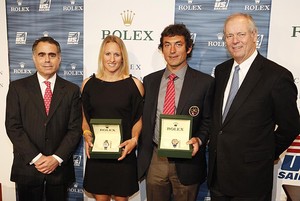 Rolex Watch U.S.A.’s President and CEO Allen Brill, 2009 Rolex Yachtswoman of the Year Anna Tunnicliffe (Plantation, Fla.), 2009 Rolex Yachtsman of the Year Bora Gulari (Detroit, Mich.), US SAILING President Gary Jobson. photo copyright  Rolex / Dan Nerney taken at  and featuring the  class