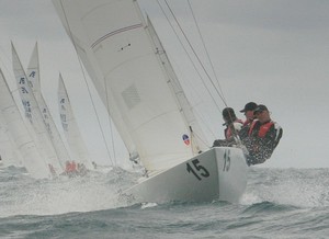 Heavier winds for last day of racing on Mooloolaba Bay - Musto Etchells Australasian Winter Championship 2010 photo copyright David Baines taken at  and featuring the  class