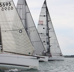 Race two start for Brilliant Pearl, Ultimate Positioning and The Matrix. - Ensign Yachts QLD Beneteau Cup photo copyright Tracey Johnstone taken at  and featuring the  class