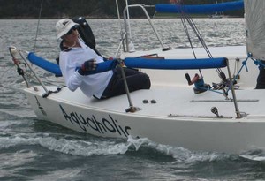 The late Roger Patterson, sailing on his boat Aquaholic. Photo by Julie Ackland. photo copyright Sail-World.com /AUS http://www.sail-world.com taken at  and featuring the  class