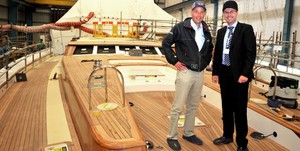 Jubilant - Toby Allies, Sales and Marketing Director of Pendennis and Sam Lewis, Commissioner of the SY Christopher on her deck - Image from Pendennis photo copyright  SW taken at  and featuring the  class