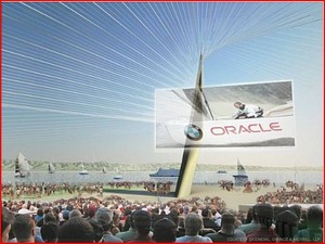 Artists impression of viewing from Pier 30-32 in the public hub for 34th America&rsquo;s Cup, San Francisco photo copyright SW taken at  and featuring the  class