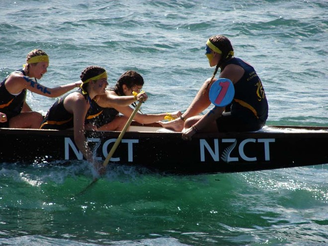 Racers in the school team heats of the NZCT Dragon Boat Festival in Wellington harbour waterfront on Sunday. - NZCT Dragon Boat Festival, Wellington © Genevieve Howard