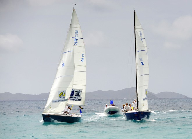 Umpire boats trail close astern, obviating the need for protest meetings - 2011 Gill BVI International Match Racing Championship © Todd VanSickle