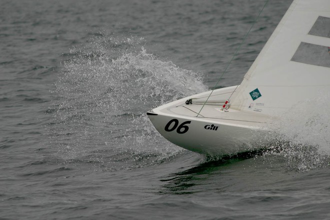 The bow of Britain’s Quicksilver IV cuts away after the start. - Dragon World Championships ©  John Curnow