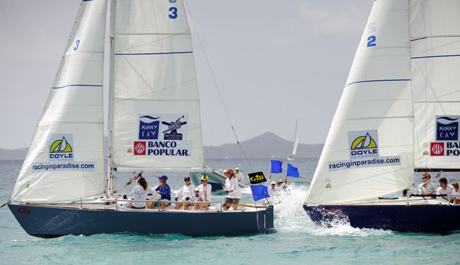 The flags are raised and the decision made - 2011 Gill BVI International Match Racing Championship © Todd VanSickle