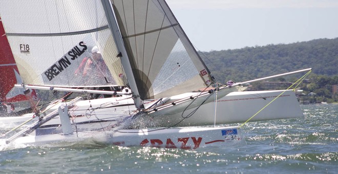 Steve Brewin and Jack Benson racing at the 2011 F18 National Championships ©  John Curnow