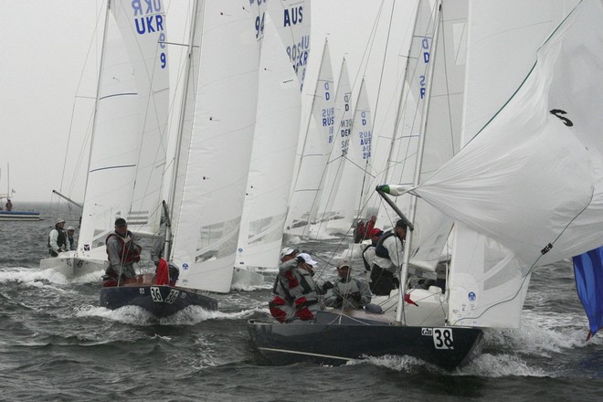 Fleet action going into the hitch mark - Dragon World Championships ©  John Curnow