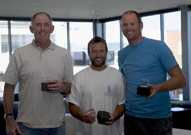 Magpie - Skipper, Graeme Taylor in blue with crew Steve Jarvin and Nick Partridge - 2011 Victorian Etchells Championships © Nick McGuigan