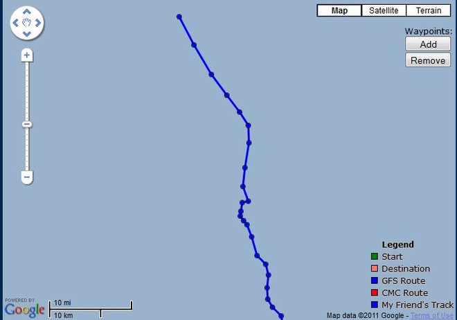 The expanded track for TeamVodafoneSailing showing the big increase in distance sailed in the last few hours as she has got into a better breeze © PredictWind.com www.predictwind.com
