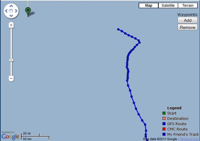 The expanded track for showing the increase in speed over the last few hour and her dramatic course change to get on the best line and wind for Musket Cove. © PredictWind.com www.predictwind.com