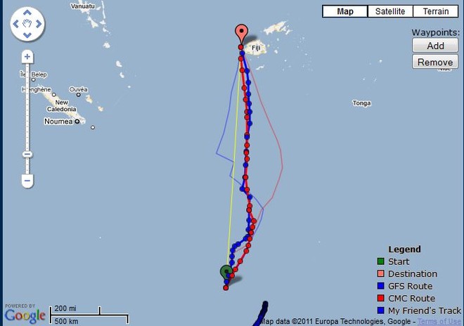 Predictwind’s route options for Camper as of 2030hrs on 6 June 2011 - Auckland Musket Cove, Fiji Race © PredictWind.com www.predictwind.com